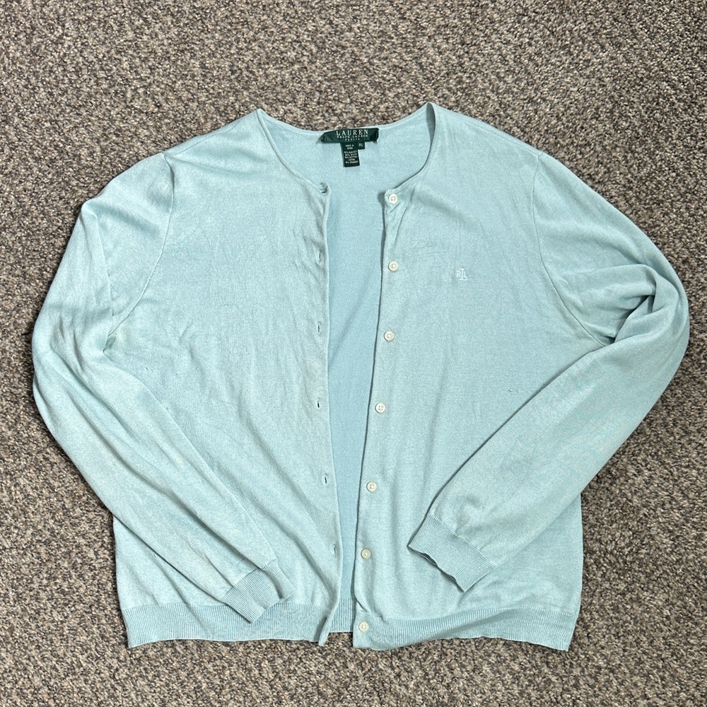 Lauren Ralph Lauren vintage cardigan button down long sleeve silk petite large